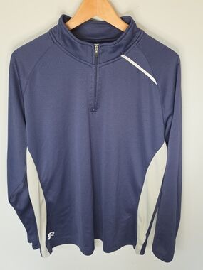 Starter Dri-Star Navy Gray Quarter Zip Long Sleeve Athletic Pullover Men's Large